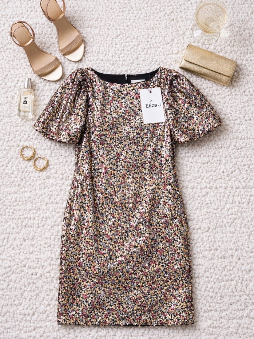 Eliza J Gold Sequin Mini Dress 6 NWT Homecoming Cocktail Holiday Party